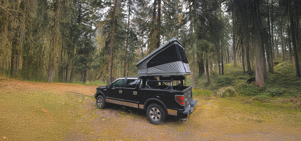 James Baroud Space XL tent installed on Deran Garabedian's car bed rack