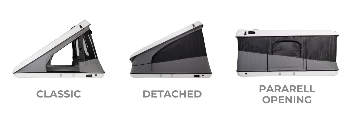 Image comparison between a Space Clamshell vs a straigth up rooftop tent