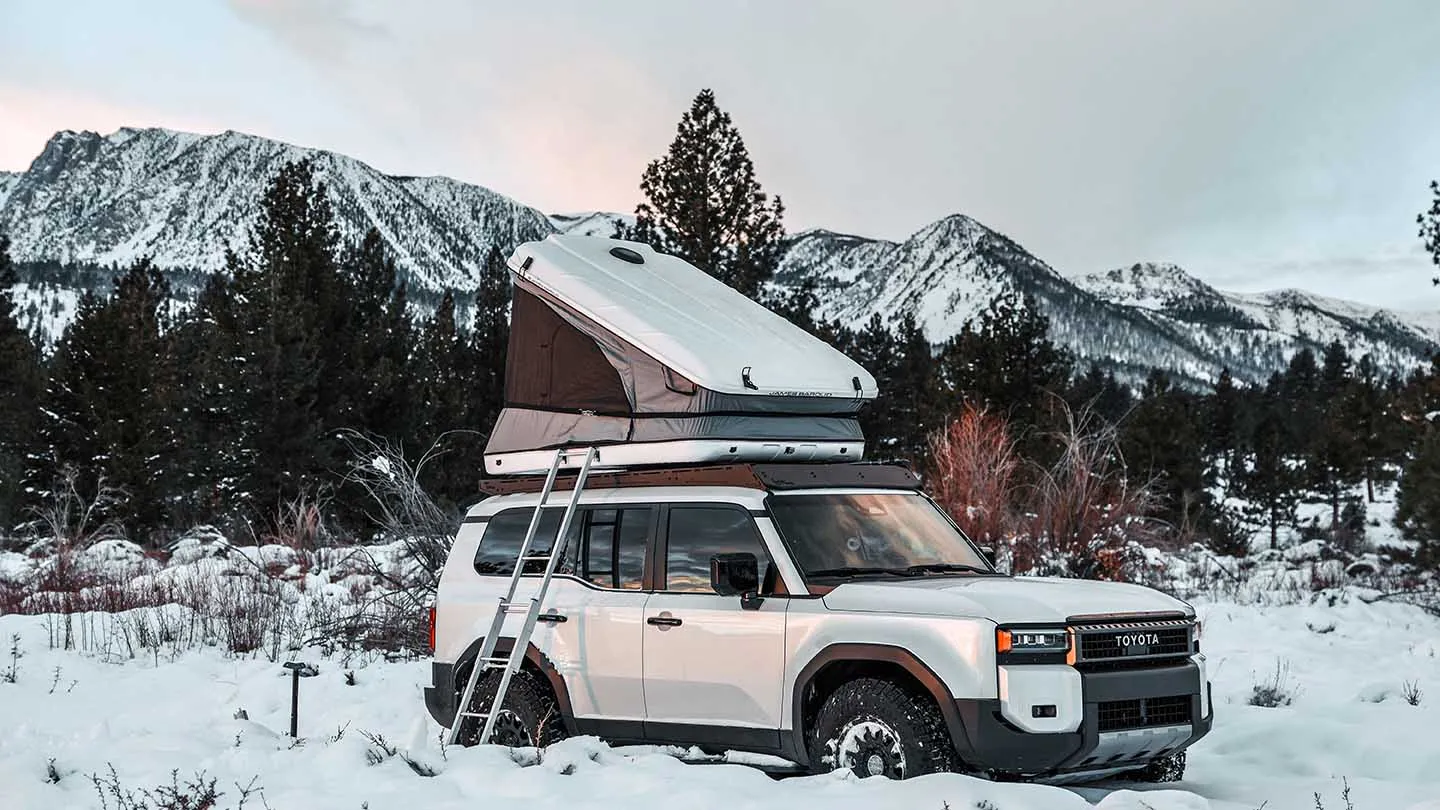 hardshell rooftop tent in snow