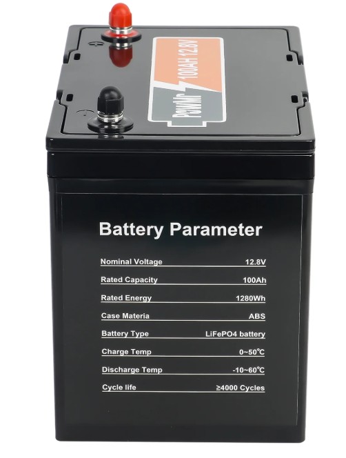 Find the label on battery showing parameters.