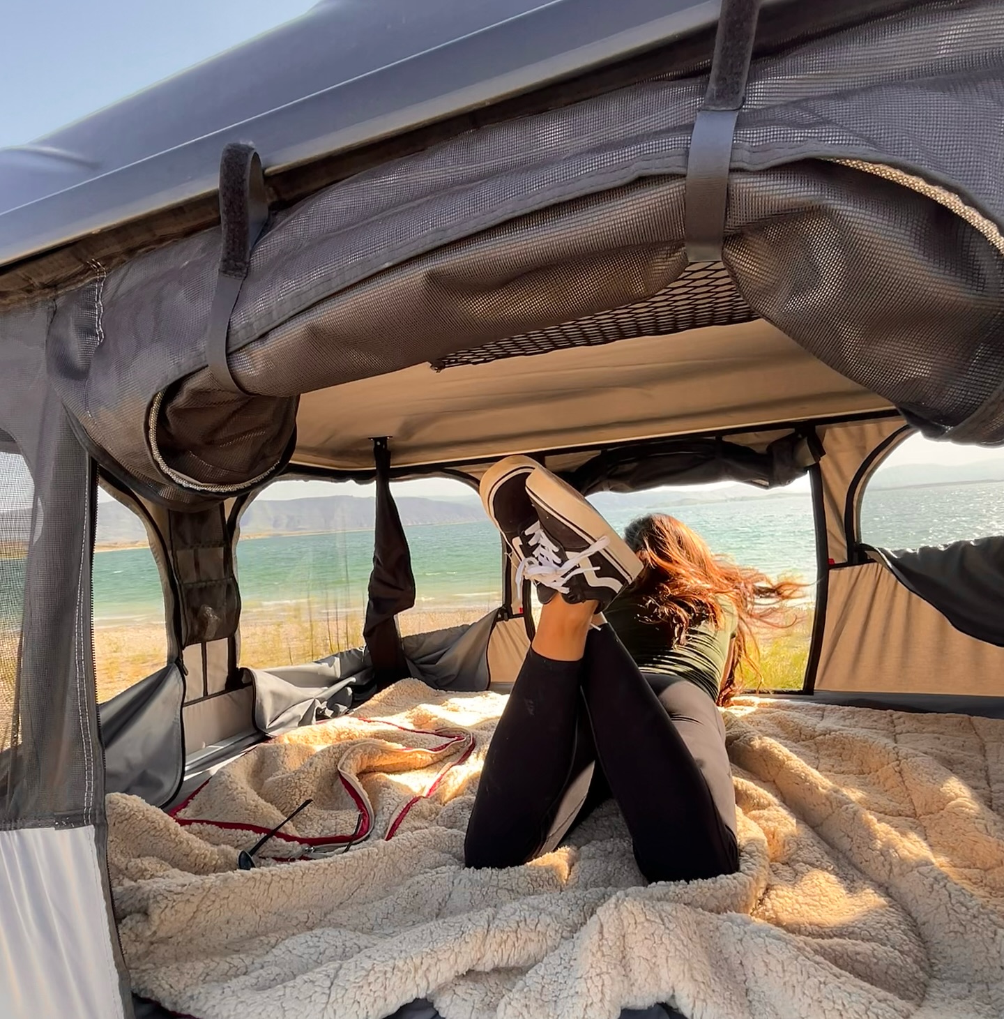 James Baroud Space XL rooftop tent installed on Deran Garabedian's car bed rack