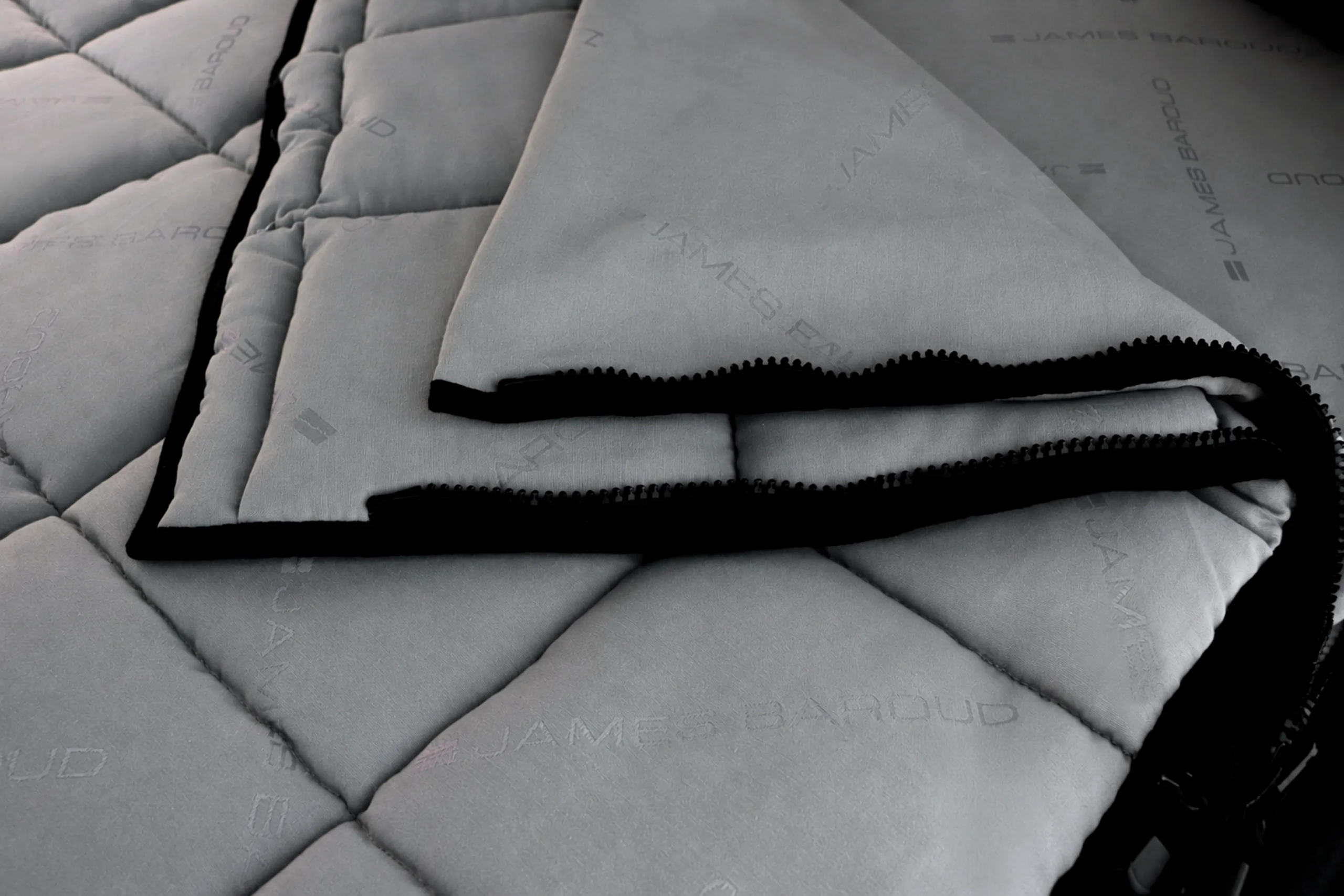 Close-up of the zipper system on the James Baroud TBS bedding
